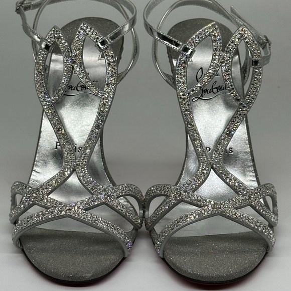 Christian Louboutin DOUBLE L STRASS 100 Crystal Glitter Sandals Heel Shoes - Picture 5 of 16
